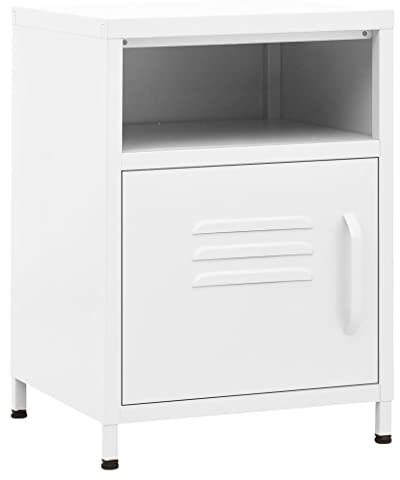 vidaXL Nachttisch 1 offenes Regal 1 Tür Modern Nachtschrank Nachtkonsole Nachtkommode Schlafzimmer Schrank Kommode Weiß 35x35x51cm Stahl