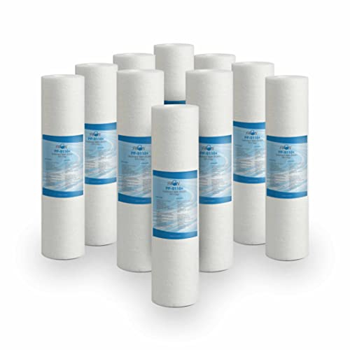 BELLEROFONTE - Filtro Sedimenti 10 Pollici | Rimozione 1 Micron | Acqua Potabile e Osmosi Inversa | Compatibile con Tazze Standard | Depuratore Acqua, 10 Unità, Polipropilene