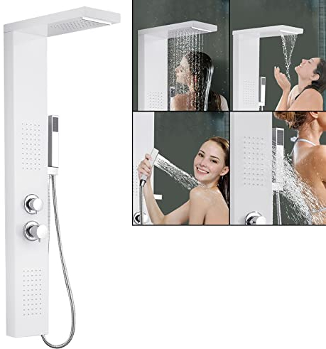 LZQ Duschpaneel Regendusche Duschsystem 4-in-1 Höhenverstellbar Duschstange 304 Edelstahl Handbrause mit thermostat Duschpaneelsystem (Weiß-Duschpaneel)