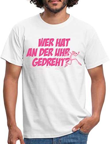 Spreadshirt Pink Panther Wer hat an der Uhr gedreht Männer T-Shirt, L, Weiß