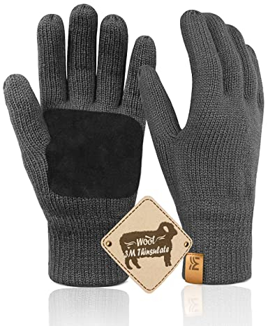 Migliore Wear Winterhandschuhe Herren Damen, Rutschfester Griff Thermohandschuhe, Warme Wollhandschuhe für Radfahren Fahren Camping Wandern Angeln(Grau-S/M)