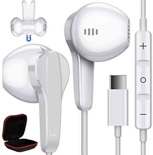 USB C Kopfhörer für iPhone 16 15 Pro Max Samsung Galaxy A55 A35 A54 A34 S24 S23,Magnetische USB C Headset mit Mikrofon In-Ear Typ C Kopfhörer mit Kabel Ohrhörer für Xiaomi 13T Google Pixel 9 8 OnePlus