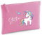 minimutz Kosmetiktasche Kinder mit Namen & Einhorn Regenbogen | personalisierte Schminktasche Kulturtasche für Mädchen | 28x19 cm mit Reißverschluss(pink)