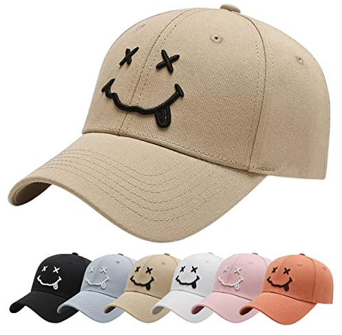 Baynetin Baseball Cap Classic Baumwolle Stickerei Baseballkappen Gestickte Lächeln Verstellbar Sonnenschutz Basecap für Herren Damen, Sportlicher Draußen Kappen Hüte (Kahaki)