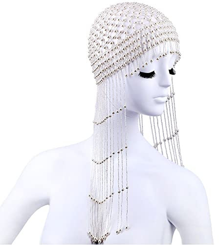 Haowul Perlen Mütze Bauch Tanzperlen Kopfstück Hohl Quasten Kopfkette Stylish Party Kopfstück Accessoire Für Frauen Mädchen