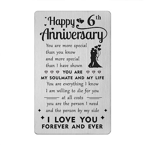 Gezxin Happy 6th Wedding Anniversary Card Gifts Iron for Husband Wife- 6 Year Yr Anniversary Silver Wallet Card for Him Her Women Men- Personalised Sixth Six Anniversary Presents Ideas