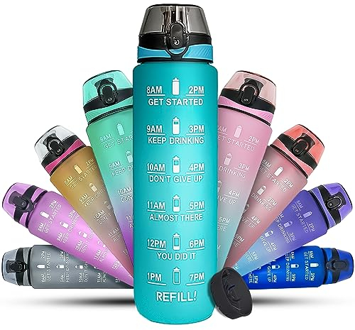 K-MART Water Bottle 1L Sports Water Bottle With Time Markings, Dishwasher Safe Leak-Proof Water Bottles, BPA Free Non-Toxic Drinks Bottle For Running, Cycling, School, Office & Gym Bottle (Mint Green)
