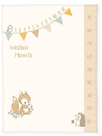 Herding babybest Soft-Peachdecke Waldfreunde Meilensteindecke/Monatsdecke/Fotodecke, Inkl. Zubehör, 75 x 100 cm, Polyester