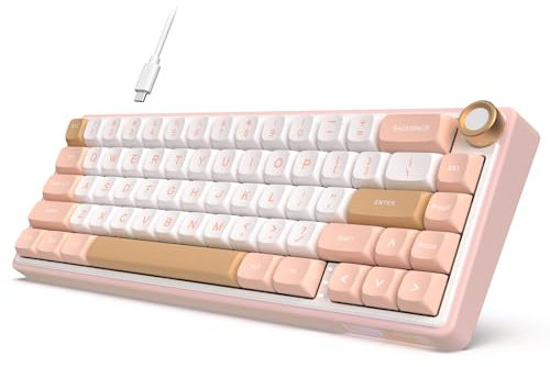 RK ROYAL KLUDGE R65 Wired Mechanical Keyboard with Knob, 60% Percent QMK/VIA US Layout RGB Backlit Gasket Mount Gaming Keyboard with PBT Keycaps, MDA Profile, 66 Keys Hot Swappable Cream Switch, Pink