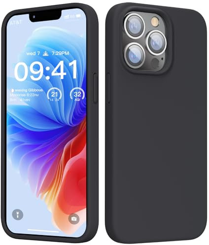 GOODVISH Liquid Silicone Case Designed for iPhone 13 Pro Case, Shockproof Gel Rubber Phone Case with [Anti-Scratch] Soft Microfiber Lining 4 Layers Thickened Cover 6.1 inch, Black