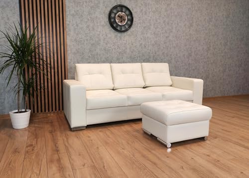 Quattro Meble Gesteppt Weiß Echtleder Sofagarnitur Mallorca Pik 3 er + Hocker Lederset Echt Leder Couchgarnitur Sofa Couch Möbel Set große Farbauswahl !!!