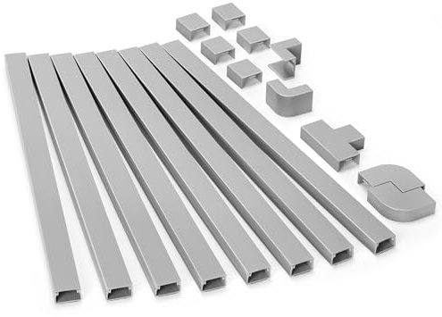 ZhiYo 320cm Kabelkanalsystem Grau - Wandverkleidung für TV- Kabel - Streichbare Kabelverkleidung mit 8 Stück 40x2,4x1,4 cm - Kabelorganizer Set zur unsichtbaren Verlegung bei Wandmontage