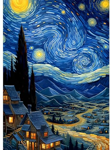 QENSPE 5D Diamond Painting Kits, Starry Sky Diamond Art Kits for Adults, Full Drill Landscape Diamond Painting Kits for Beginner Crystal Flowers Picture Art for Home Wall Decor 30x40cm