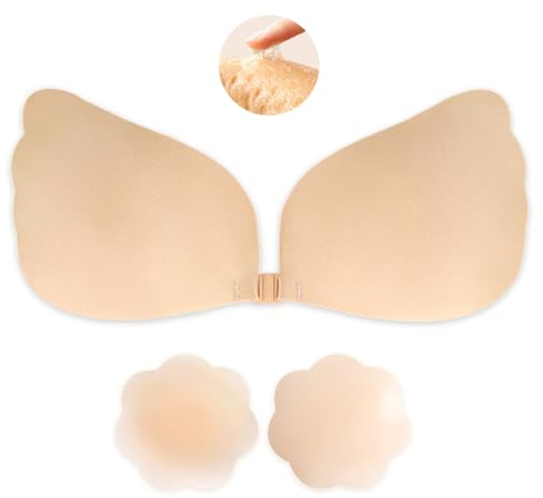Klebe BH Push Up,Trägerloser BH,Wiederverwendbare Unsichtbar Silikon Rückenfreier BH Haut Freundlich Selbstklebend BH,für Abendkleid Brautkleid Badeanzug und Andere Rückenfreie Kleidung(Cup-Größe: B)