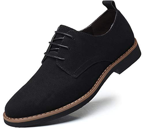 Asifn Herren Kleid Oxford Schuhe Klassische Schnürung Lässige Wildleder Samt Low-Top Britische Business Atmungsaktive Schuhe(Schwarz,42 EU