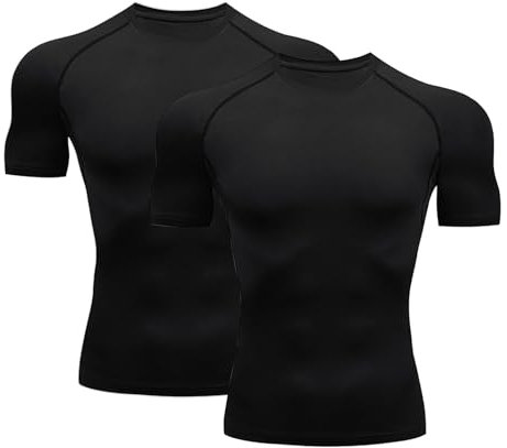 HYCOPROT Men's Compression Shirts Short Sleeve Compression Top Athletic Workout T-Shirt Quick Dry Sports Baselayer Running Undershirts Tops (UK, Alpha, M, Regular, Regular, Black+Black)