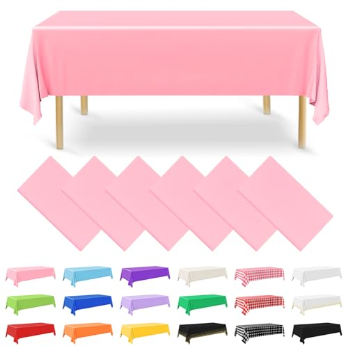 NACHLYNN 6 Stück Einweg Tischdecke 137 x 274 cm Rosa Rechteckige Tischabdeckung Wasserdicht Gartentischdecke für Festivals Party Hochzeiten Brautpartys Geburtstag Dekorationen