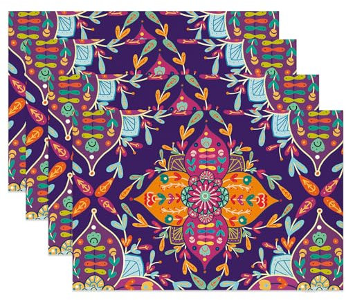 Boho Vintage Marokkanisch Platzsets 4er Set Tischsets Mandala Platzsets 30x45 cm Waschbar Platzdeckchen für Küche Urlaub Bankett Party Deko