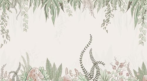 UNIK Nordic Vliestapete, BxH 300x280 cm, Urwald Muster, Tapete Urzeit Wald, Fototapete Baby- und Kinderzimmer, XXL Kindertapete in hellen Farben, Pflanzen Motiv, Waldtapete Made in Germany