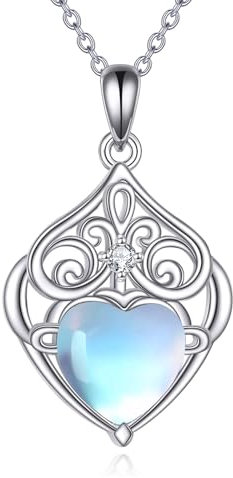 YAFEINI Mondstein Kette in Herzform für Damen Sterling Silber Filigrane Anhänger Halskette Schmuck Geschenke für Mutter Ehefrau Tochter(Herz Mondstein)