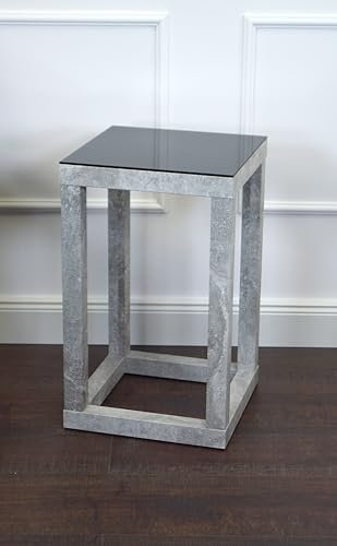freeroom24, Beistelltisch, Wohnzimmertisch, Couchtisch, Coffee Table, Kleiner Kaffeetisch, Blumenhocker, Blumensäule, Cube, Betonoptik, Glas schwarz, 30 x 30 x 50cm, Made in Germany