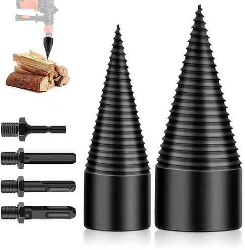 AVCXEC Foret de Fendage de Bois, 45mm 32mm Foret À Bois pour Fendre du Bois, Fendeuse Bois Cône, Fendeuse à Bois Perceuse, Tige Conique pour Fendeuse à Bois pour Coupe Bois avec 4 Poignées de Forage