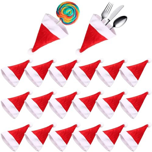 YXHZVON 20 Stück Mini Weihnachtsmütze, Mini-Strickmütze des Weihnachten, Nikolausmütze Klein für Weihnachten Weinflasche Abdeckung, Weihnachtsfeiern, Lollipop Hut