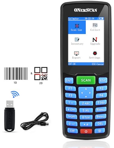 ONEWSCAN Wireless Barcode Scanner, Portable Inventory Scanner 1D&2D&PDF417 Handheld Bar Code Scanners for Collector Data Terminal Inventory Device QR Code Reader with 2.8 Inch TFT Color Screen