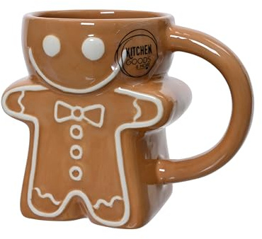 Tasse Lebkuchenmann 9,5cm - Keramik Teetasse mit Henkel - Keramiktasse als Weihnachtstasse Teebecher Kaffeetasse Kaffeebecher zu Weihnachten - Braun
