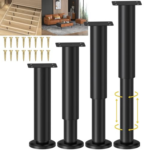 HAIYUU Möbelfuß Höhenverstellbar, 2 Stück Möbelfüße Schwarz Metall, Einstellbar Stahl Bettfüße Ersatz Stützfüße Tischbeine für Möbel Sofa Bett Nachttisch Schrank Kabinett