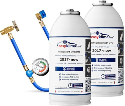 EasyKlima Klimaanlagen Nachfüllset mit extra Gas - Klimagas, Schlauch mit Manometer - Einfaches, schnelles Klimaanlagen Nachfüllset für Fahrzeuge ab Baujahr 2017 und heute