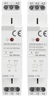 GR8-116 Intermediate Relay Auxiliary Relay AC DC 12V 24V 48V 110V 230V Switch Relay 16A Circuit Breaker(GR8-116-ACDC24V)