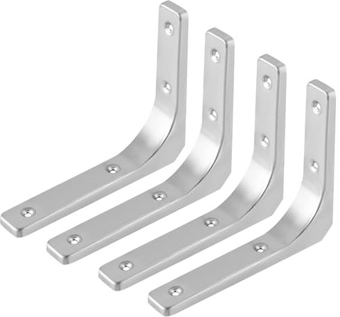 ZiYuya 4 Staffe per Mensole, Supporto per Mensola, Staffe a Muro per Mensole, Staffe a Staffe mensola, Staffa a L per Mensola angolo retto, Staffa Mensola per Capannone, Libreria argento 6 Inch