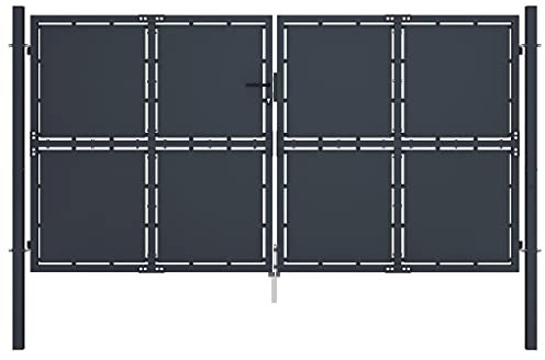 Gartentor Stabmattenzaun Gartentür Doppelflügeltor Doppeltor Hoftor Flügeltor Einfahrtstor Gartentpforte mit Pfosten und Befestigungsmaterial, 300x175 cm Anthrazit