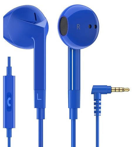 Ludos FEROX Wired Earbuds in-Ear Headphones, Earphones with Microphone, 5 Years Warranty, Noise Isolation Corded for 3.5mm Jack Ear Buds for iPhone, iPad, Samsung, Laptop, Gaming, Sports - Blue