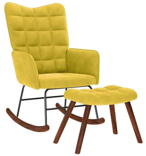 vidaXL Chaise à Bascule avec Repose-Pied Jaune Velours, Fauteuil à Bascule, Chaise Longue, siège de Salon, Chaise, Chaise de Salon