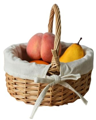 Osterkörbchen mit HENKELs, Kinder Osterkorb Klein, Rund Osterkorb Weide Kleine, Korb Aufbewahrung Ostergeschenke Ostern Eier Süssigkeit Plätzchen, Geschenkkorb, Obstkorb, Bügelkorb