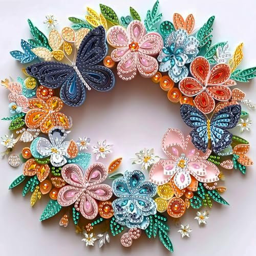 MXJSUA Fleurs De Papillon Peinture Diamant Forme Spéciale Partielle, 5D Diamond Painting, Couronne De Fleurs Diamant Cristal Painting Diamant Kit Painting pour Murale Décoration 30x30cm