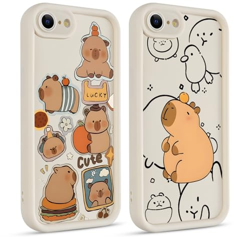 2 Stück Cute Anime Handyhülle für iPhone 8 iPhone 7 iPhone SE 2022/2020 Hülle 4.7, Niedlich Karikatur Tier Capybara Aesthetic Muster Design mit Stoßfest TPU Silikon Schutzhülle Mädchen Case, Tier