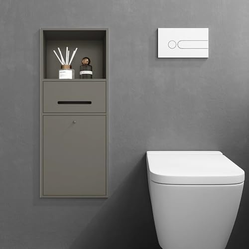 Blazea Toilettenpapierhalter Unterputz Wandnische mit Ablagefach, Mülleimer, Toilettenpapierhalter, Platzsparend, Badnische mit Schrank für Taschentücher, Papierrollen und Telefon(Gray)