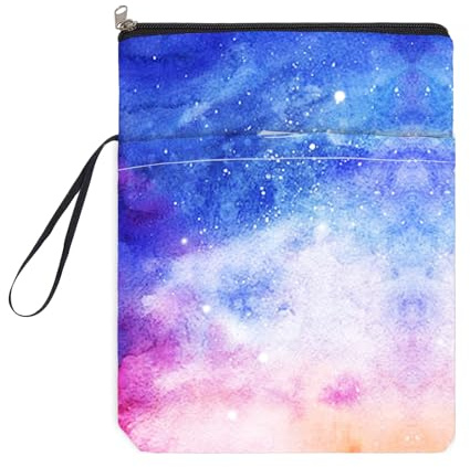 NICENEEDED Housse de livre de 22,9 x 29 cm avec fermeture éclair et poche avant, tissu imperméable lavable avec poignée, pochettes de livre à motif ciel étoilé rose pour les amateurs de livres