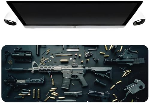 Cool Military Weapon Build Weapon Parts Display Large Gaming Mouse Pad, Weapon Gaming Mouse pad, Stylish Desk Protector, Multi-Size for Laptop & Desktop Use (#4,15.7 × 35.4 inches)