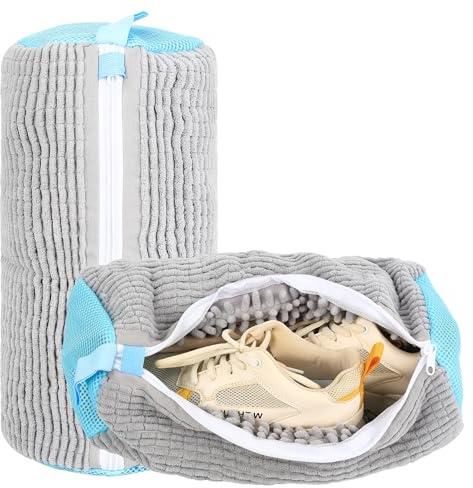 2 Pcs Shoe Washing Machine Bags, 360° Protection Trainer Washing Machine Bag, Reusable Soft Laundry Shoe Bags with Zipper for Cleaning Shoes Trainers Delicates