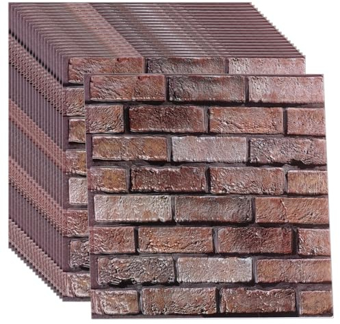 YOUNTHYE 20 Pack 3D Wall Panels, 11.8x 11.8 PVC Brick Effect Wall Panels Self Adhesive Brick Wallpaper Peel and Stick for Bedroom, Kitchen, Living Room, Office Decoration