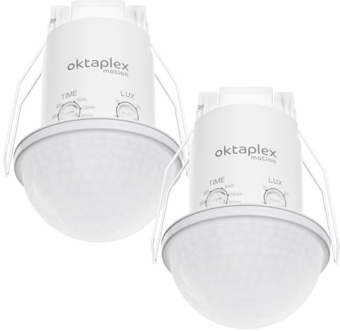 Oktaplex Kim 2er Set 360 Grad Einbau Bewegungsmelder Decke IP54 | PIR-Sensor 10m Deckensensor Bad Bewegungsmelder Außen weiss