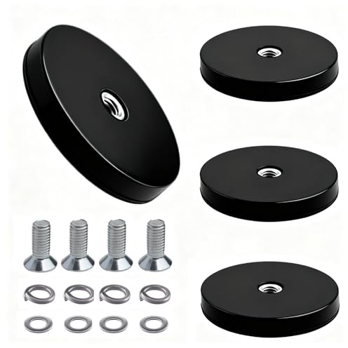4Pcs 43mm Gummierte Neodym Magnete Extra Stark mit M4 Innen Gewinde, Starke Magnet Gummiert Gewindemagnet, Anti-Rutsch Magneten Magnetfuß für Anschrauben, Befestigung Fahrzeugleuchten Ausrüstungen