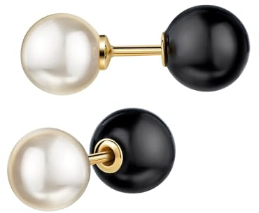 Ohrstecker echte Süßwasserperle 333 Gold mit Onyxkugel-Verschluss für Damen und Herren. Mit Schmuck-Etui + Echtheitszertifikat
