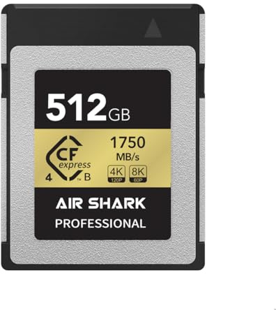 Airshark Carte mémoire professionnelle CFexpress type B haute vitesse, 512 Go, vitesse 1750 Mo/s, compatible avec enregistrement vidéo 4K/8K, convient pour Nikon, Canon, Fuji (512, Go)