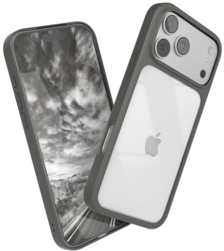 EAZY CASE Clear Hybrid Bumper Hülle kompatibel mit iPhone 17 Pro Max, Handyhülle mit Ultra Aufprallschutz, Stoßfest und Kratzfest, dünne Schutzhülle mit Kameraschutz, Handy Case, Grau
