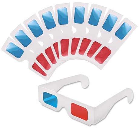 YCSHIPO 3D Paper Glasses for Movies - Red and Cyan Anaglyph Cardboard - 10 Pairs for Home Theater and Video Games